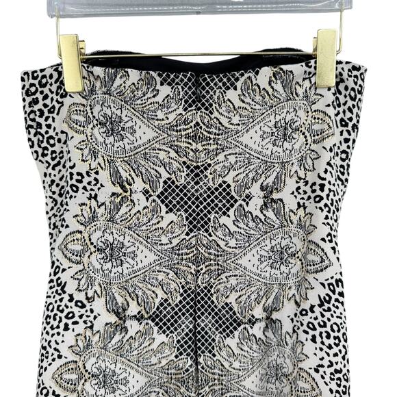 Nicole Miller Black & Cream Mixed Print Silk Blend Strapless Maxi Cocktail Dress - Picture 10 of 14